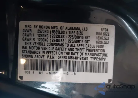 2004 Honda Odyssey Lx из США, поврежденный, VIN 5FNRL18514B124581